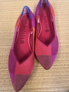 Rothy's Colorblock Pointed Knit Flats - Pink & Red